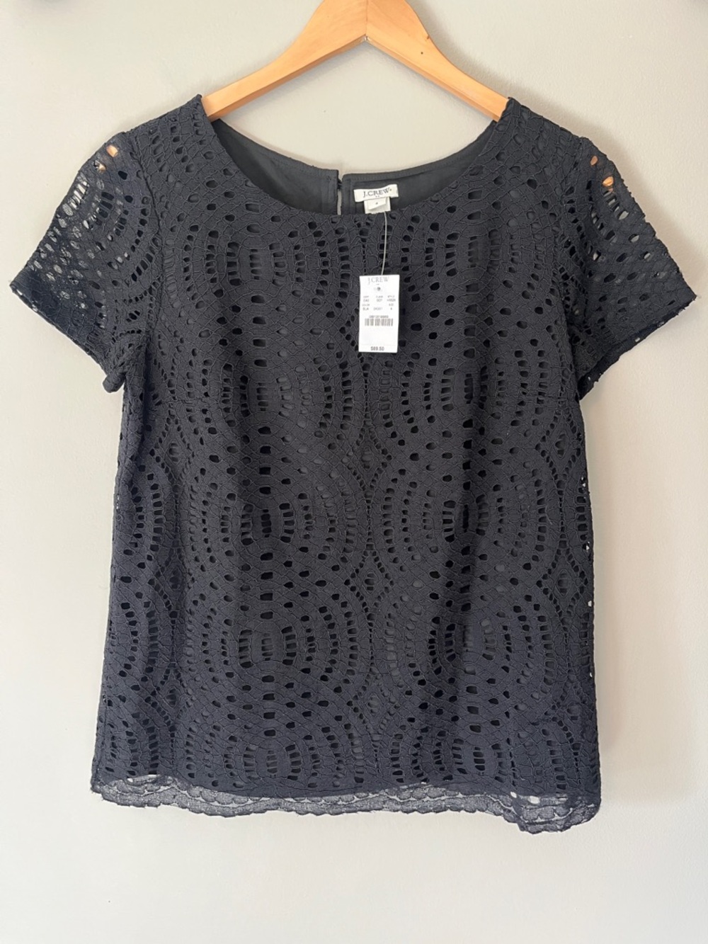 New! J. Crew‎ Lace Tee Lined Black Size 4 Retail $69 NWT